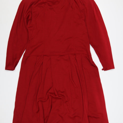 Eastex Women Red UK 16 Fit & Flare Knit Cowl Neck Wool Dress