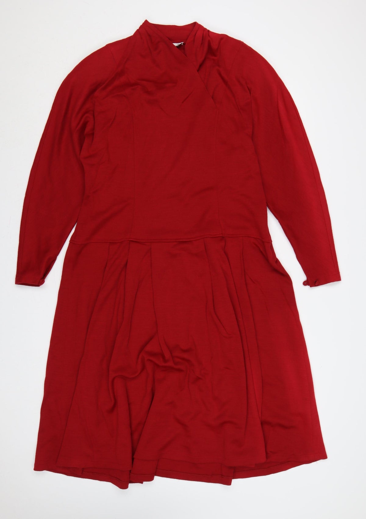Eastex Women Red UK 16 Fit & Flare Knit Cowl Neck Wool Dress