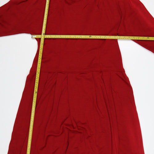 Eastex Women Red UK 16 Fit & Flare Knit Cowl Neck Wool Dress
