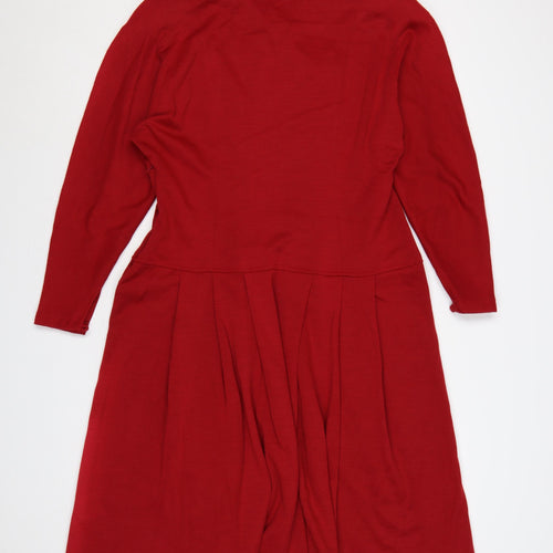 Eastex Women Red UK 16 Fit & Flare Knit Cowl Neck Wool Dress