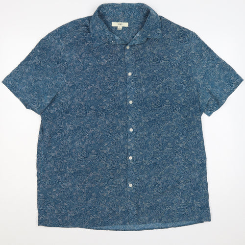 Marks and Spencer Men's Blue XL Geometric Short Sleeve Button-Up Shirt