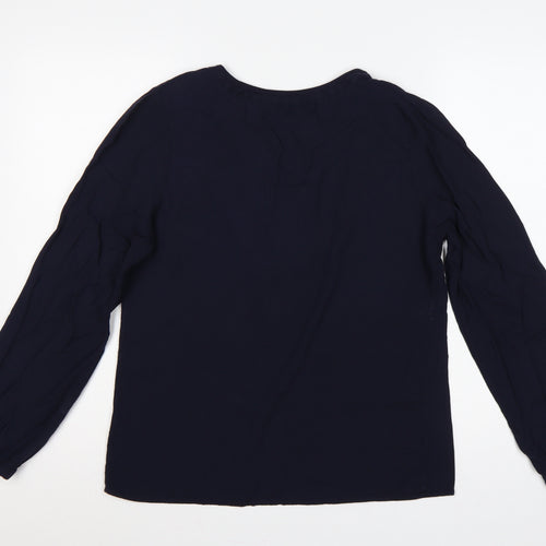 Boden Women Blue UK 14 Embroidered Tassel V-Neck Long Sleeve Blouse