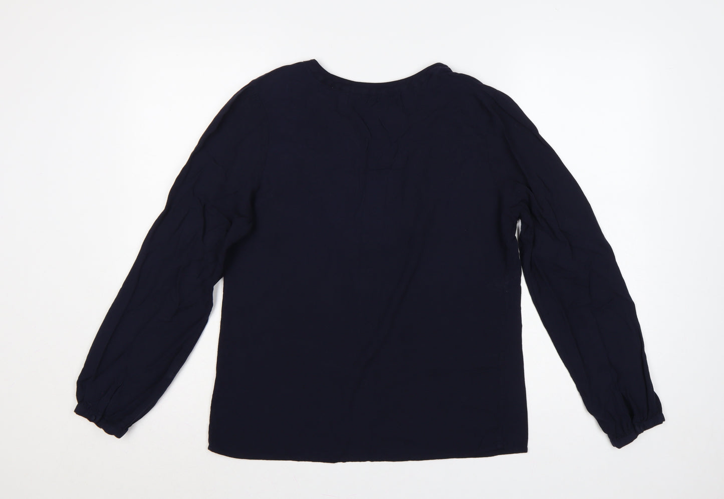 Boden Women Blue UK 14 Embroidered Tassel V-Neck Long Sleeve Blouse