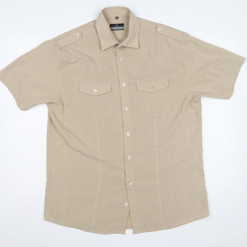Lincoln Men’s Beige M Short Sleeve Military Button-Up Shirt