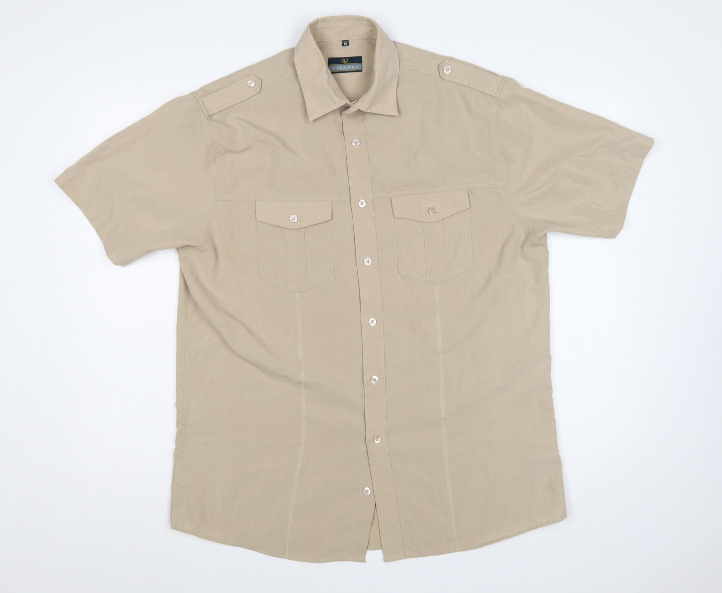 Lincoln Men’s Beige M Short Sleeve Military Button-Up Shirt