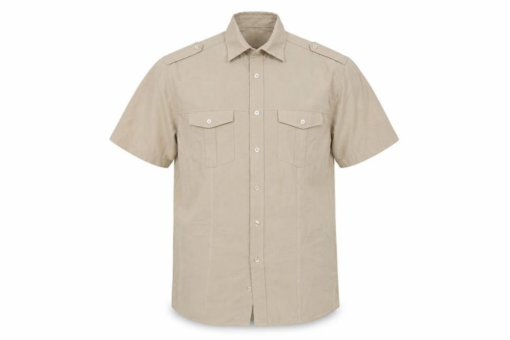 Lincoln Men’s Beige M Short Sleeve Military Button-Up Shirt