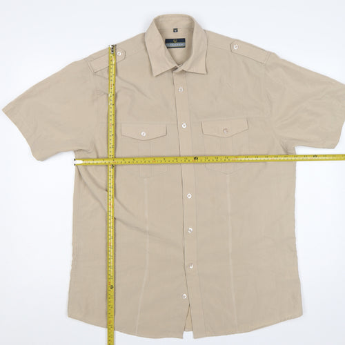 Lincoln Men’s Beige M Short Sleeve Military Button-Up Shirt