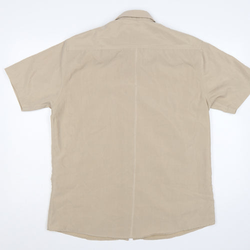 Lincoln Men’s Beige M Short Sleeve Military Button-Up Shirt