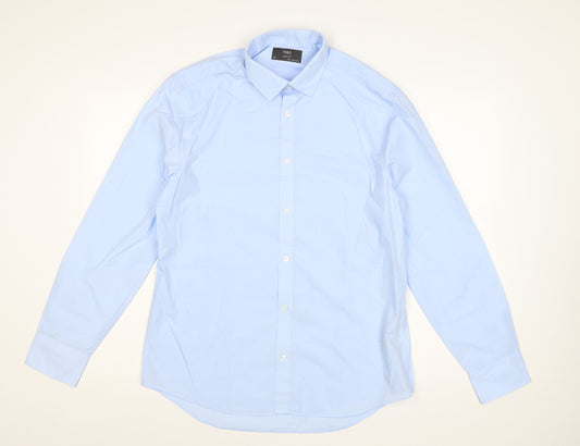Marks and Spencer Men's Blue 16 Slim Fit Long Sleeve Dress Shirt