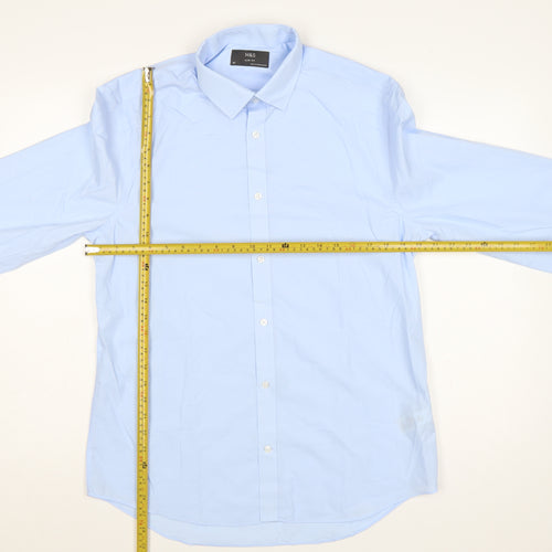Marks and Spencer Men's Blue 16 Slim Fit Long Sleeve Dress Shirt