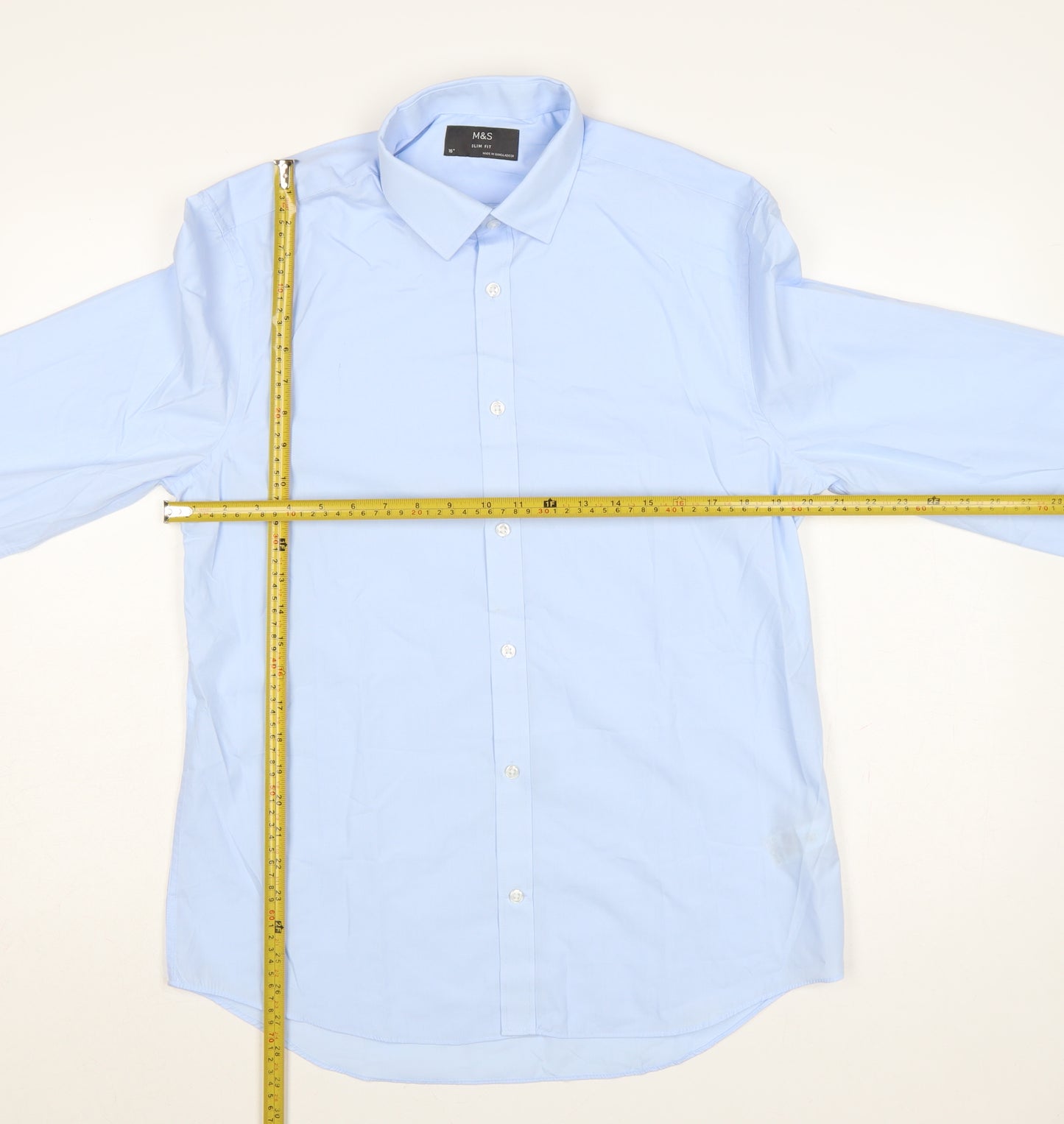 Marks and Spencer Men's Blue 16 Slim Fit Long Sleeve Dress Shirt