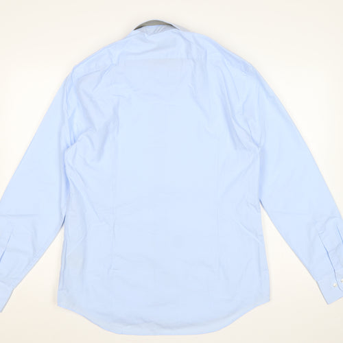Marks and Spencer Men's Blue 16 Slim Fit Long Sleeve Dress Shirt
