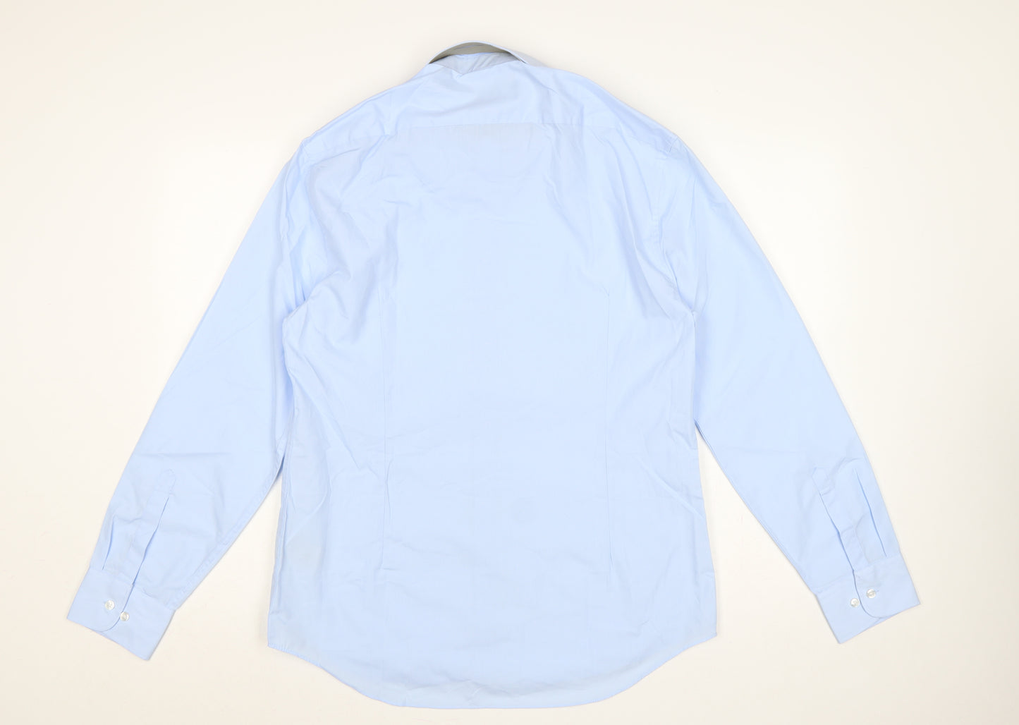 Marks and Spencer Men's Blue 16 Slim Fit Long Sleeve Dress Shirt