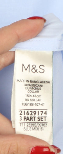 Marks and Spencer Men's Blue 16 Slim Fit Long Sleeve Dress Shirt