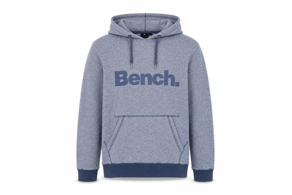 Front view of Bench Men’s Blue M Pullover Hoodie Logo Graphic Pocket