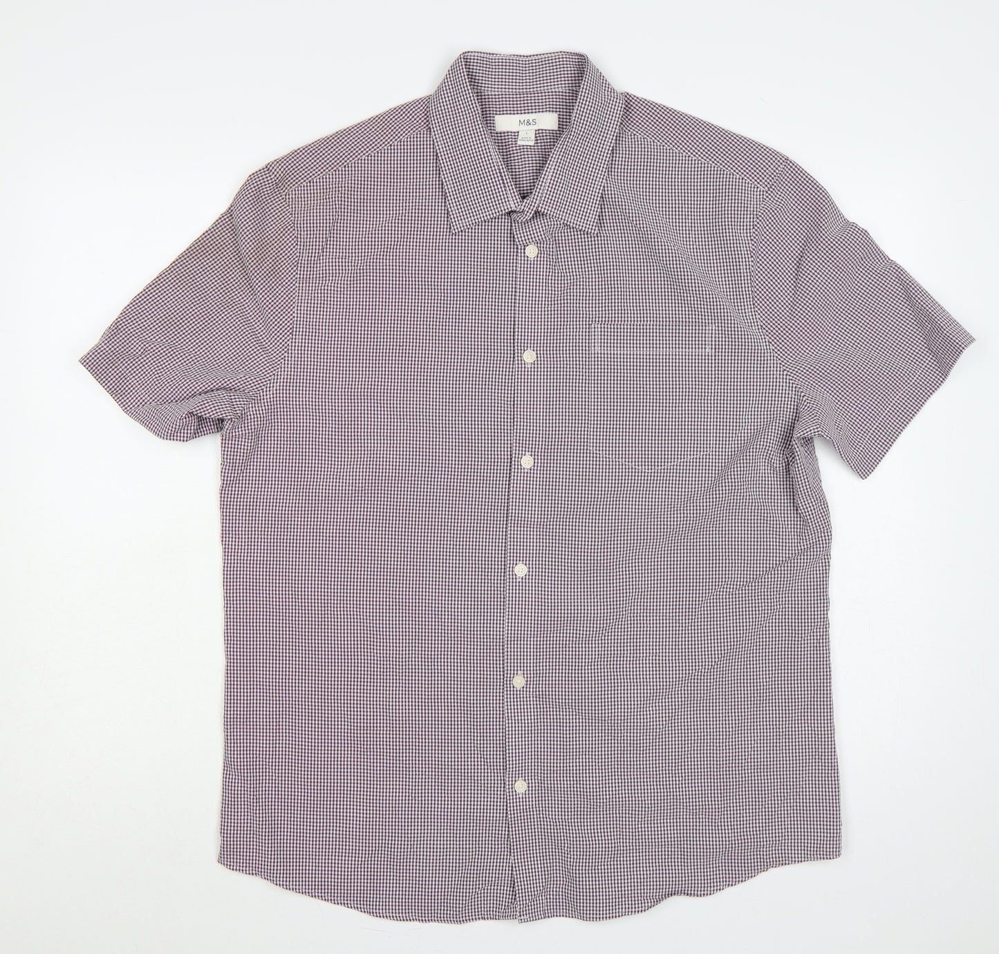 Marks and Spencer Men's Red Check L Short Sleeve Button-Up Shirt