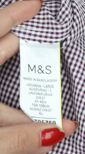 Marks and Spencer Men's Red Check L Short Sleeve Button-Up Shirt