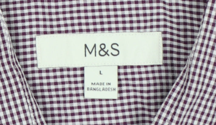 Marks and Spencer Men's Red Check L Short Sleeve Button-Up Shirt