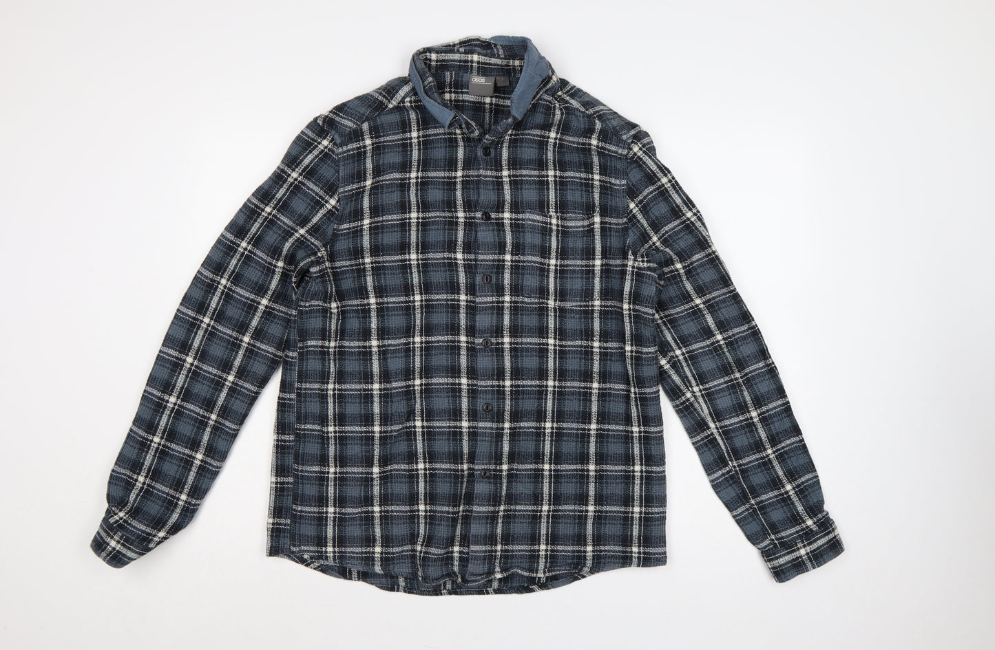 ASOS Men’s Blue Check Long Sleeve Button-Up Shirt Size L