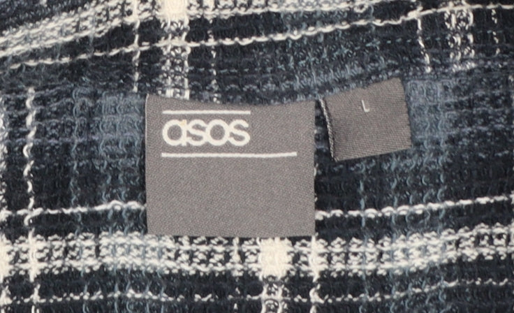 ASOS Men’s Blue Check Long Sleeve Button-Up Shirt Size L