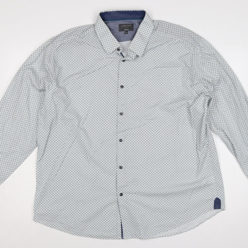 Marks and Spencer Men's White Blue Geometric Tailored Fit XXL Shirt