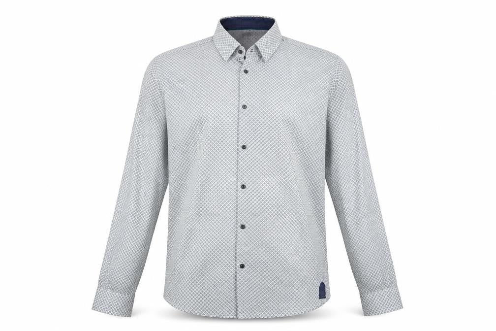 Marks and Spencer Men's White Blue Geometric Tailored Fit XXL Shirt