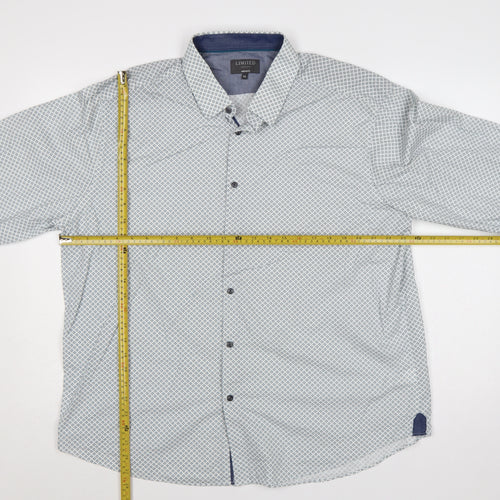 Marks and Spencer Men's White Blue Geometric Tailored Fit XXL Shirt
