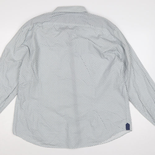 Marks and Spencer Men's White Blue Geometric Tailored Fit XXL Shirt
