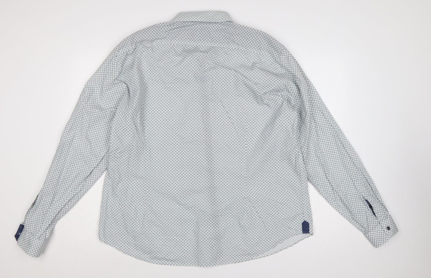 Marks and Spencer Men's White Blue Geometric Tailored Fit XXL Shirt
