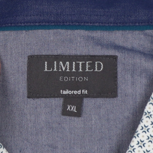 Marks and Spencer Men's White Blue Geometric Tailored Fit XXL Shirt