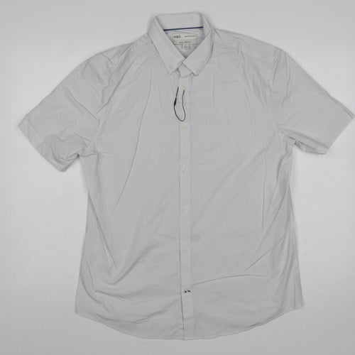 Marks & Spencer Men White Striped M Regular Fit Stretch Button-Up Shirt