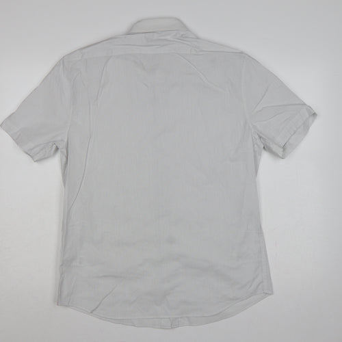 Marks & Spencer Men White Striped M Regular Fit Stretch Button-Up Shirt