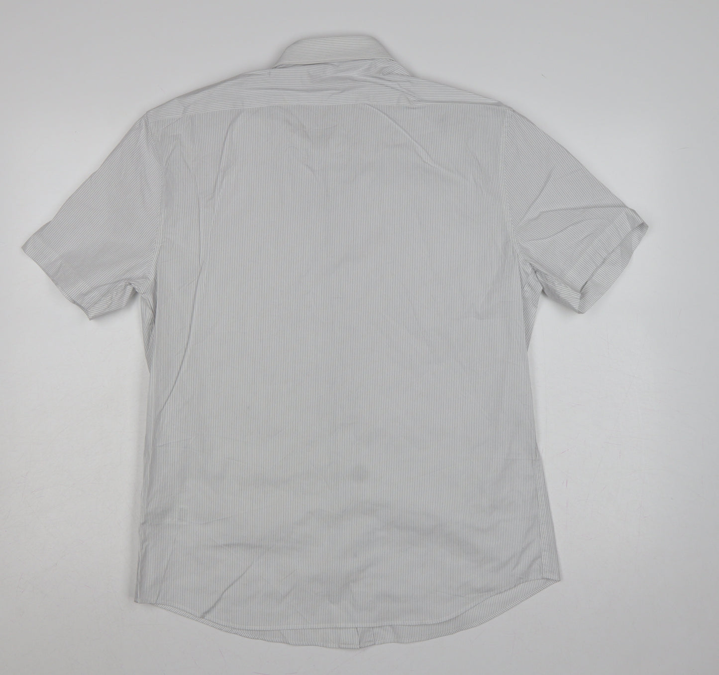 Marks & Spencer Men White Striped M Regular Fit Stretch Button-Up Shirt