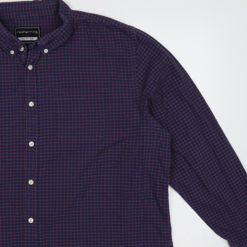 Red Herring Men’s Blue Red Check Button-Down Shirt 2XL Long Sleeve