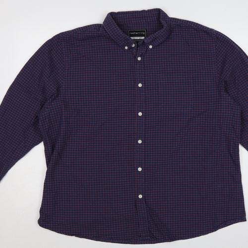 Red Herring Men’s Blue Red Check Button-Down Shirt 2XL Long Sleeve