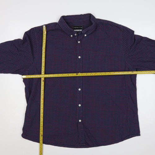 Red Herring Men’s Blue Red Check Button-Down Shirt 2XL Long Sleeve
