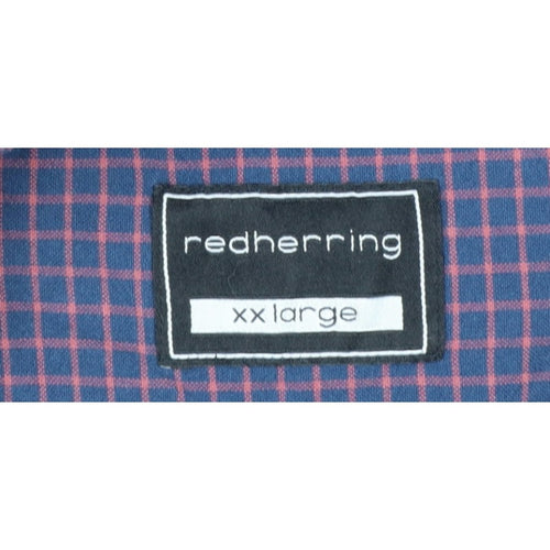 Red Herring Men’s Blue Red Check Button-Down Shirt 2XL Long Sleeve