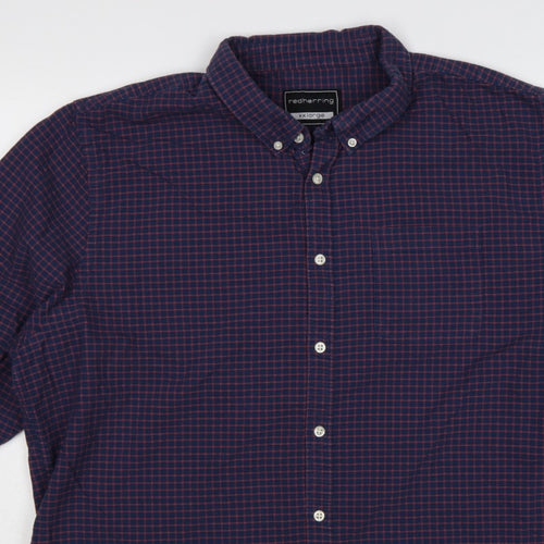 Red Herring Men’s Blue Red Check Button-Down Shirt 2XL Long Sleeve