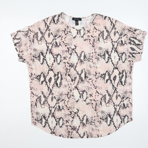 New Look Women Pink Snake Print M Basic Cap Sleeve T-Shirt