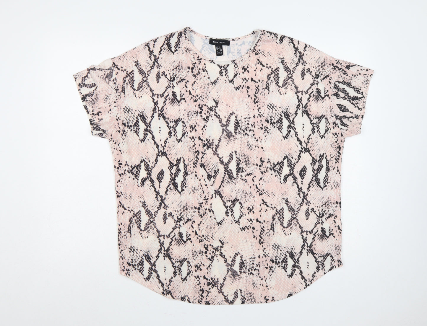 New Look Women Pink Snake Print M Basic Cap Sleeve T-Shirt