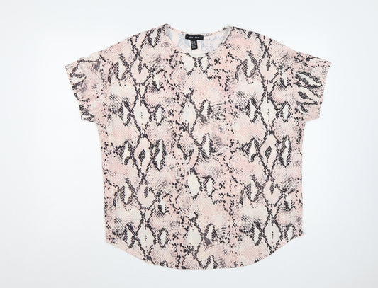New Look Women Pink Snake Print M Basic Cap Sleeve T-Shirt