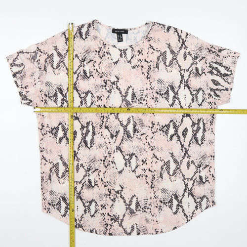 New Look Women Pink Snake Print M Basic Cap Sleeve T-Shirt