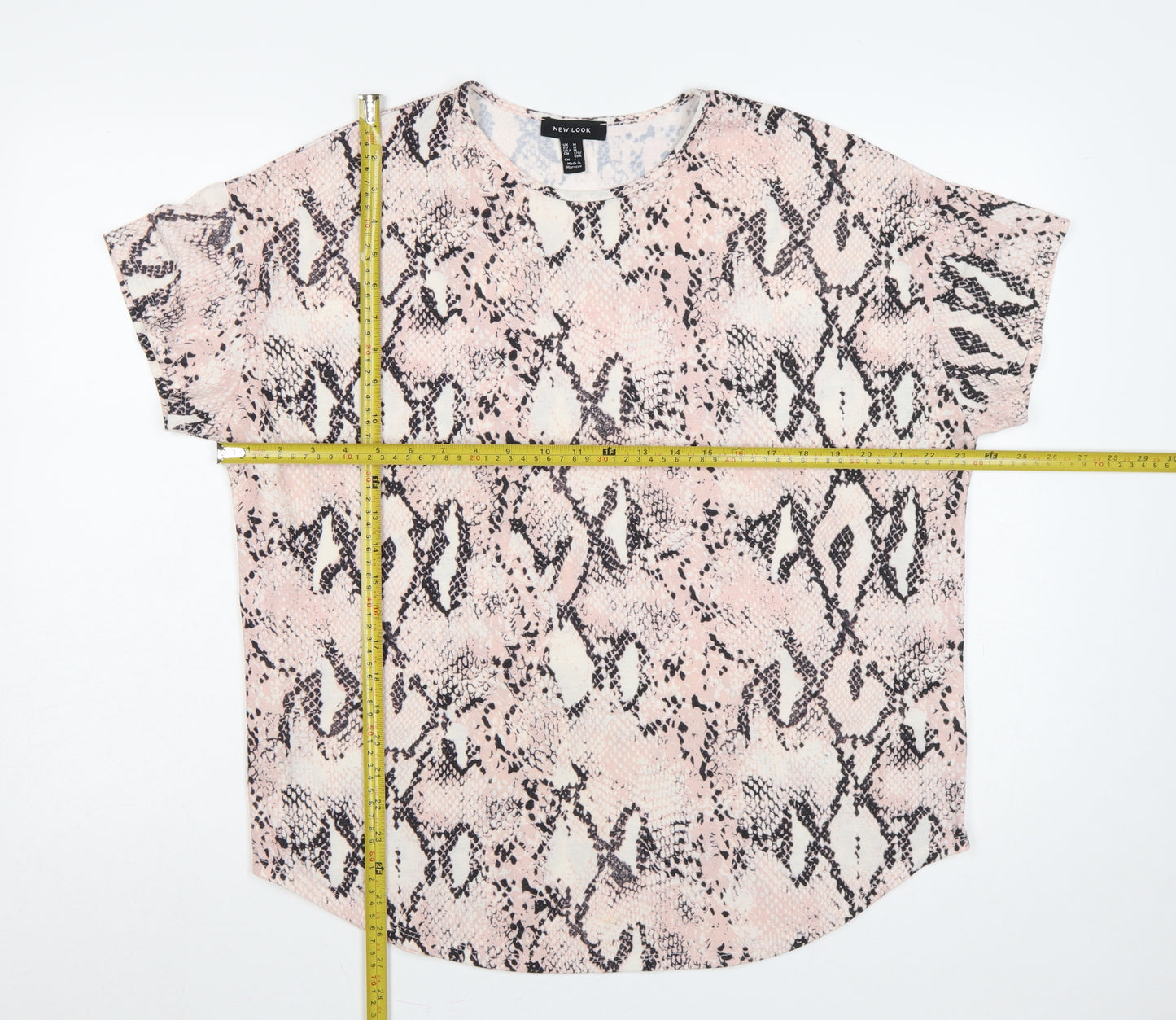 New Look Women Pink Snake Print M Basic Cap Sleeve T-Shirt