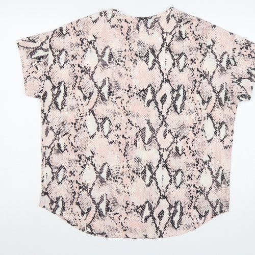 New Look Women Pink Snake Print M Basic Cap Sleeve T-Shirt