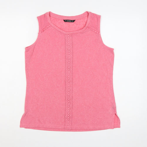 Dunnes Women Pink M Sleeveless Jersey Tank Top Crochet Trim
