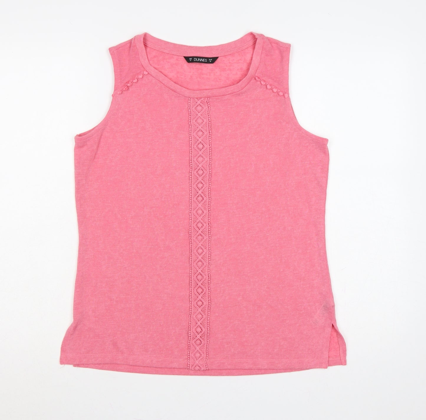 Dunnes Women Pink M Sleeveless Jersey Tank Top Crochet Trim