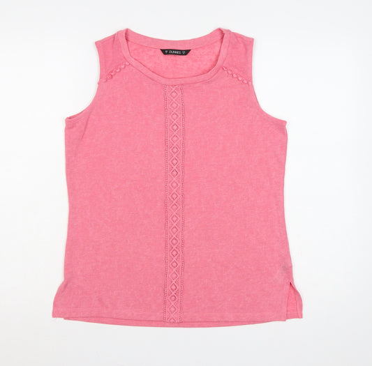 Dunnes Women Pink M Sleeveless Jersey Tank Top Crochet Trim