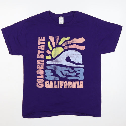 Hanes Teens Purple M Golden State California Graphic Print T-Shirt