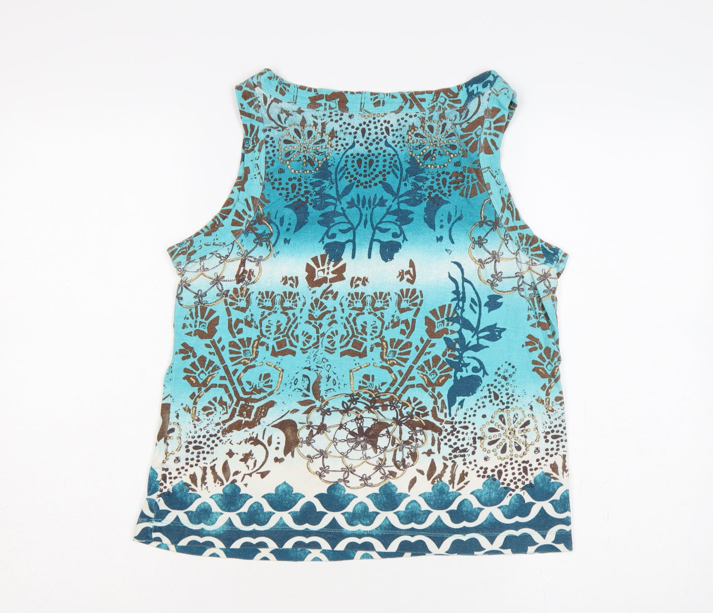 White Stag Women Blue Size 14 Bohemian V-Neck Cotton Tank Top