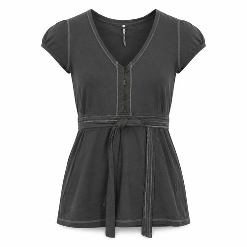 Next Women Green UK 14 Tie Waist Button Front Short Sleeve Blouse